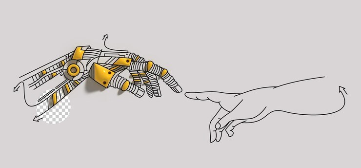 PSD mãos humanas tocando dedos realidade virtual ou tecnologia de inteligência artificial