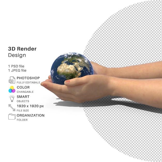 PSD mãos juntas modelagem 3d da luz do dia da terra arquivo psd mão realista