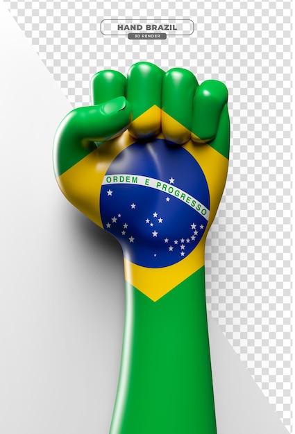 PSD mãos realistas com pintura da bandeira do brasil em 3d render