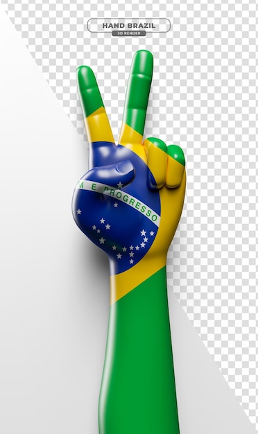 PSD mãos realistas com pintura da bandeira do brasil em 3d render