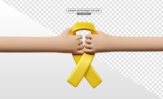 PSD mãos segurando o símbolo de setembro amarelo em 3d render