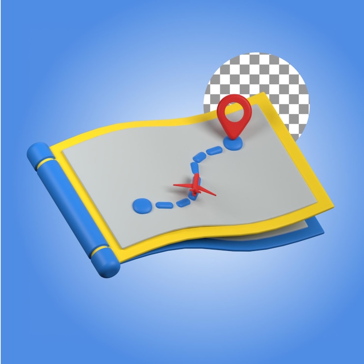 PSD map in 3d illustration of travel and vacation theme