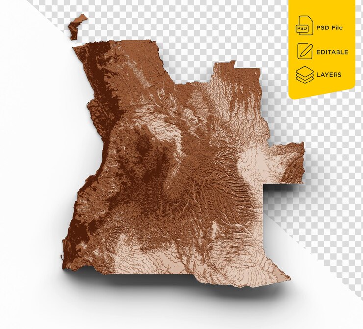 PSD map of angola in old style brown graphics in a retro style vintage high detailed 3d illustration