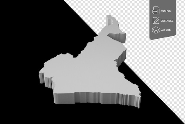 Mapa 3D de Camerún Geografía Cartografía y topología en fondo negro Ilustración 3D