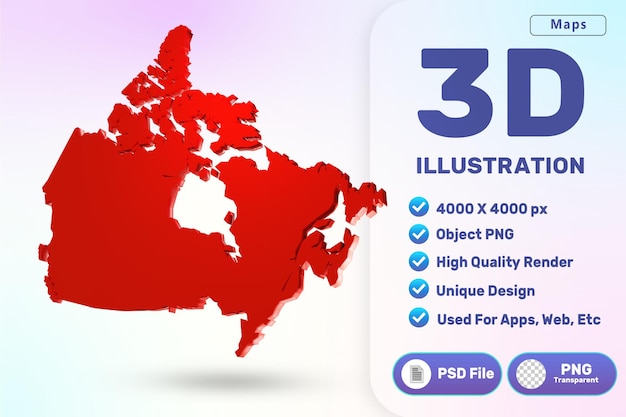 PSD mapa 3d de canadá icono de renderización de alta calidad