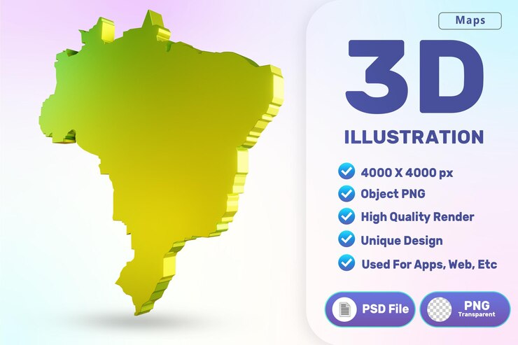 PSD mapa 3d do brasil ícone de renderização de alta qualidade