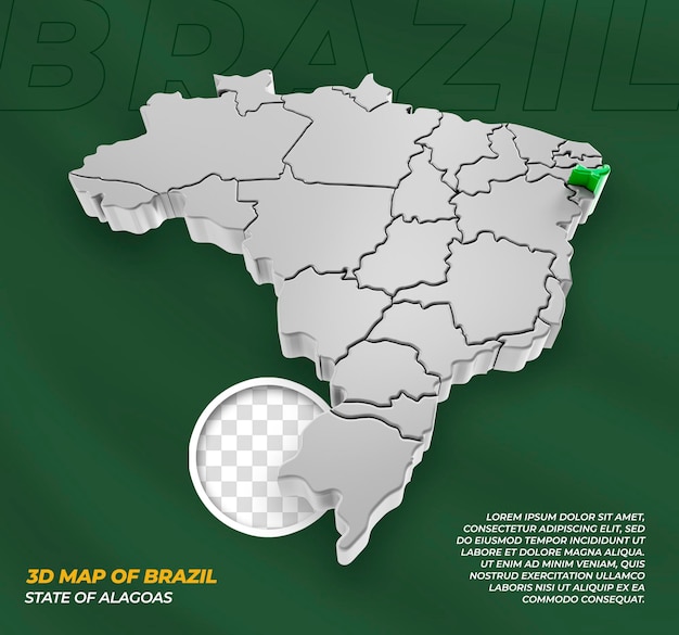 PSD mapa 3d do estado de alagoas brasil