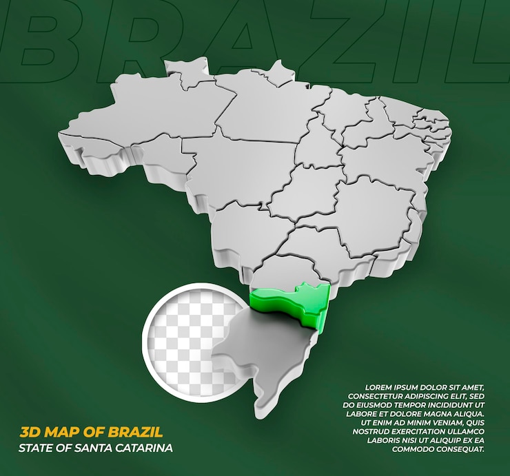 PSD mapa 3d do estado de santa catarina brasil