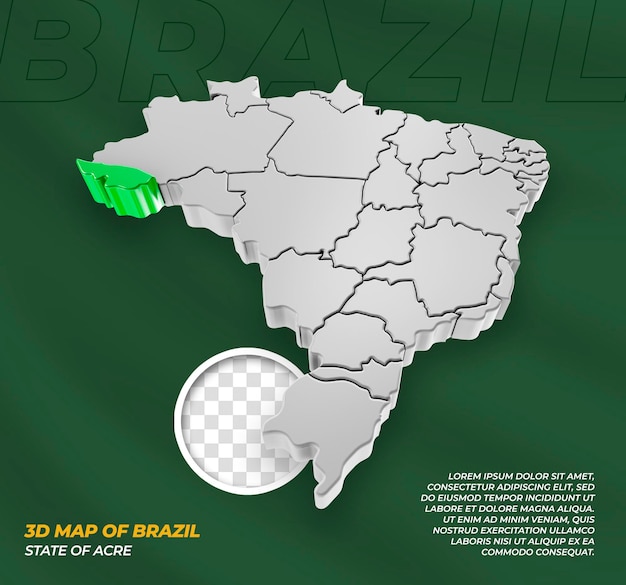 PSD mapa 3d do estado do acre do brasil