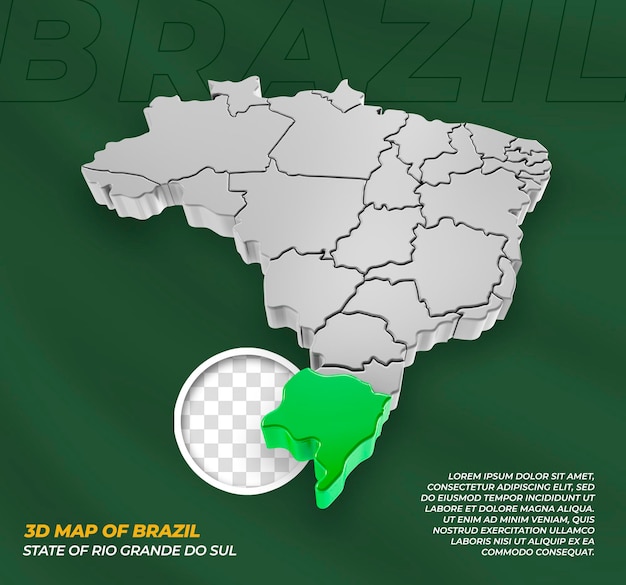 Mapa 3d do estado do brasil rio grande do sul