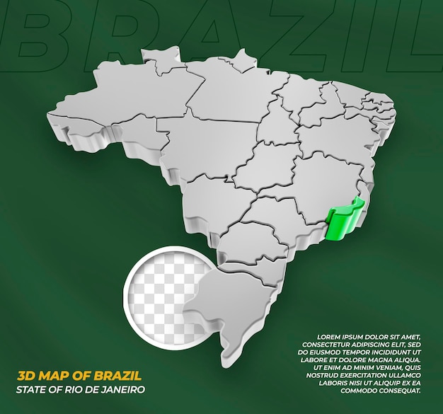 Mapa 3D do estado do rio de janeiro brasil