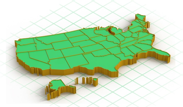 Mapa 3D dos Estados Unidos da América