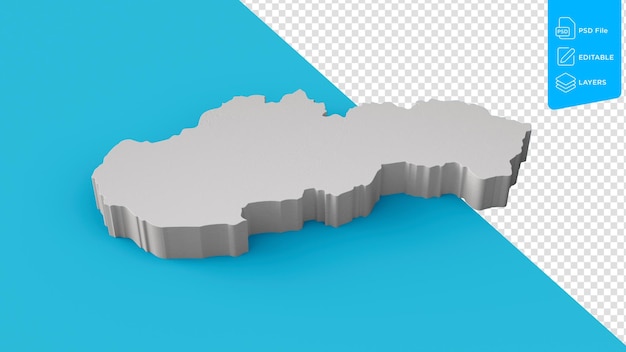 Mapa 3D de Eslovaquia Geografía Cartografía y topología en fondo azul del mar Ilustración 3D
