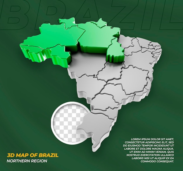 PSD mapa 3d del estado de brasil de la región norte