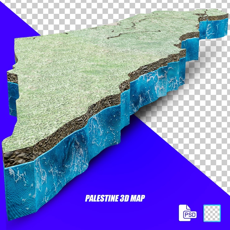 PSD mapa 3d de palestina con fondo transparente