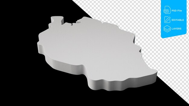 PSD mapa 3d de tanzania sobre un fondo negro ilustración 3d