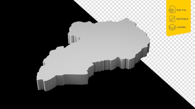 PSD mapa 3d de uganda en un fondo aislado ilustración 3d