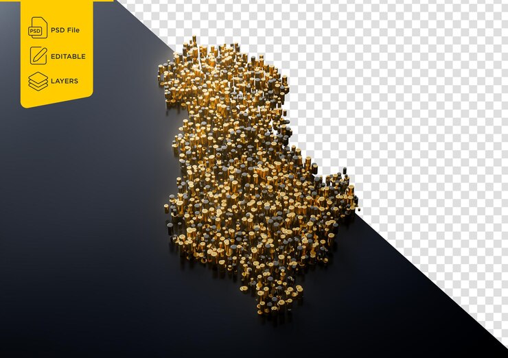 PSD mapa de albania hecho de pilares de bronce de cobre metálico dorado de alta calidad ilustración 3d