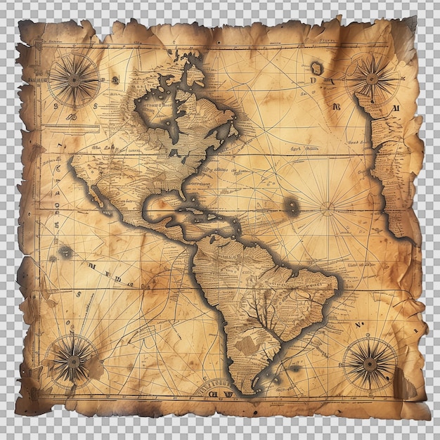 Mapa antiguo sobre un fondo transparente