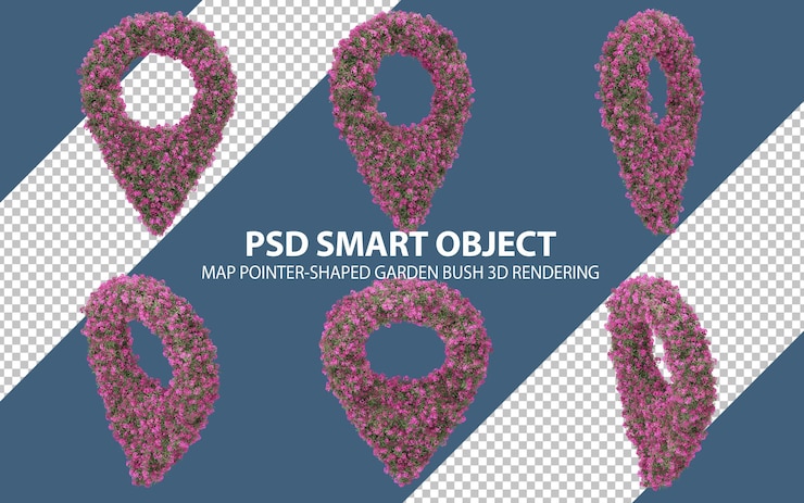 PSD mapa de arbusto de jardín en forma de puntero representación 3d de objetos aislados