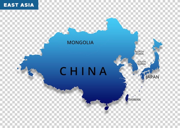 PSD mapa de asia oriental en un fondo transparente