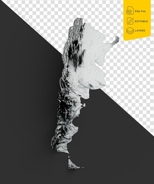 Mapa de la bandera de argentina relieve sombreado color altura mapa en fondo negro ilustración en 3d