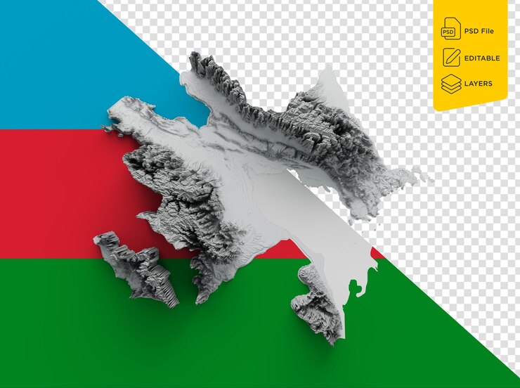 PSD mapa de la bandera de azerbaiyán relieve sombreado color altura mapa en el fondo de la bandera del azerbaiyán ilustración 3d