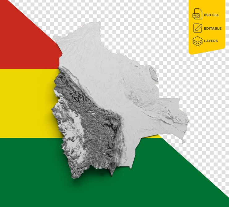 PSD mapa de la bandera de bolivia relieve sombreado mapa de altura de color en la bandera de bolivia colores de fondo ilustración en 3d