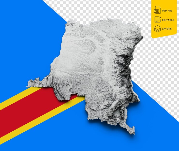 PSD mapa de la bandera del congo relieve sombreado color altura mapa en los colores de la bandera de congo fondo ilustración 3d