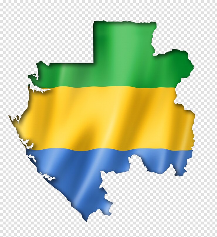 PSD mapa de la bandera de gabón, render tridimensional, aislado en blanco