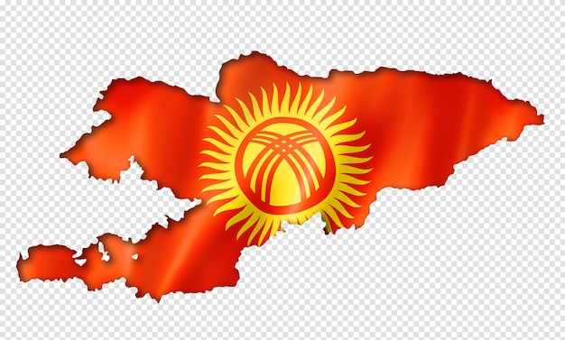 Mapa de la bandera de Kirguistán, render tridimensional, aislado en blanco