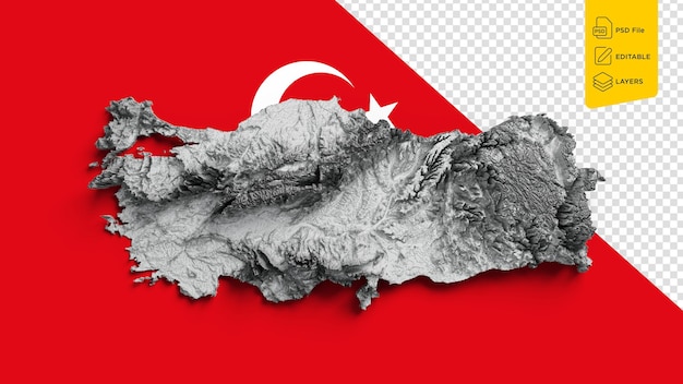 Mapa de la bandera de Turquía Relieve sombreado Color altura Mapa en el fondo de la bandeja de Turquía Ilustración 3d