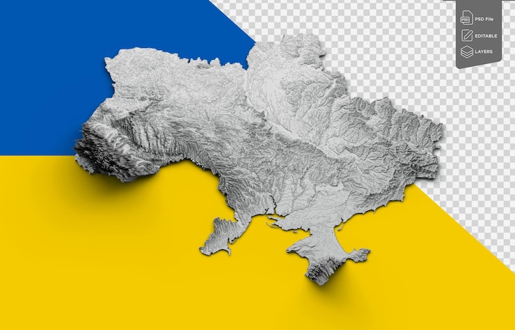 PSD mapa de la bandera de ucrania relieve sombreado color altura mapa en la bandera de ucraína colores de fondo ilustración 3d
