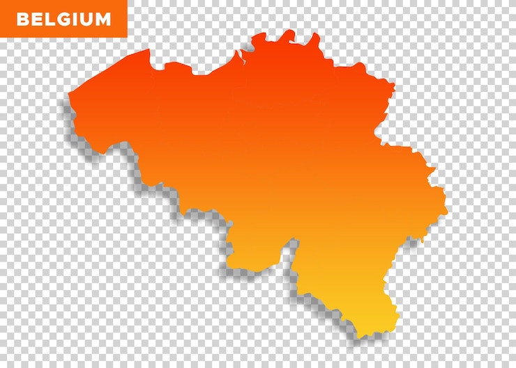 PSD mapa de bélgica en color naranja sobre un fondo transparente