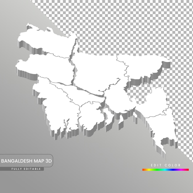 PSD mapa blanco isométrico 3d totalmente editable de bangladesh en fondo blanco aislado.