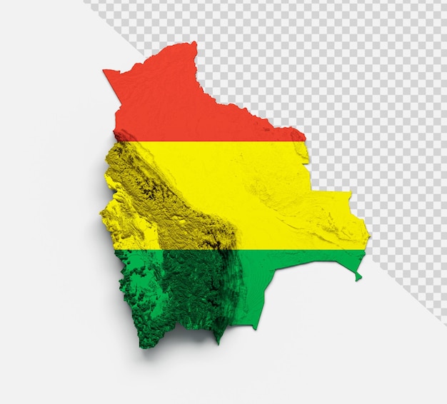 Mapa de Bolivia Bandera boliviana Relieve sombreado Color Mapa de altura en aislado Ilustración de fondo en 3D