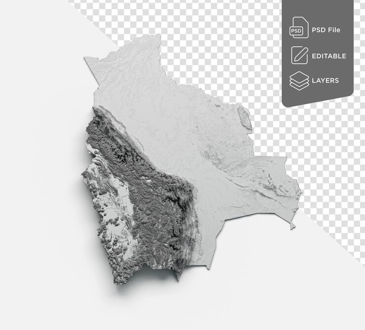 PSD mapa de bolivia bandera boliviana relieve sombreado color mapa de altura en aislado ilustración de fondo en 3d