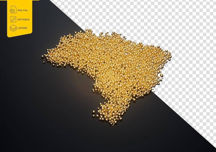 PSD mapa de brasil hecho de cuentas o bolas metálicas doradas brillantes de alta calidad ilustración 3d