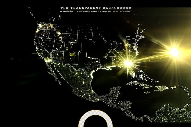 Mapa de brillo dorado en oscuro sobre un fondo transparente