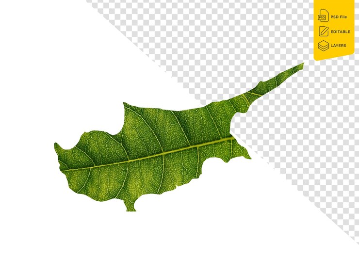 PSD mapa de chipre hecho de hojas verdes sobre un fondo blanco concepto de ecología ilustración 3d