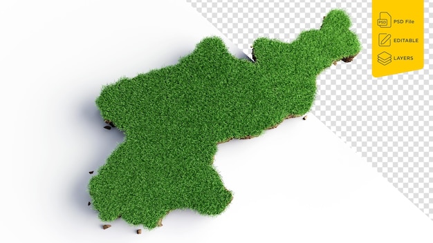 PSD mapa de corea del norte hierba y textura del suelo ilustración 3d