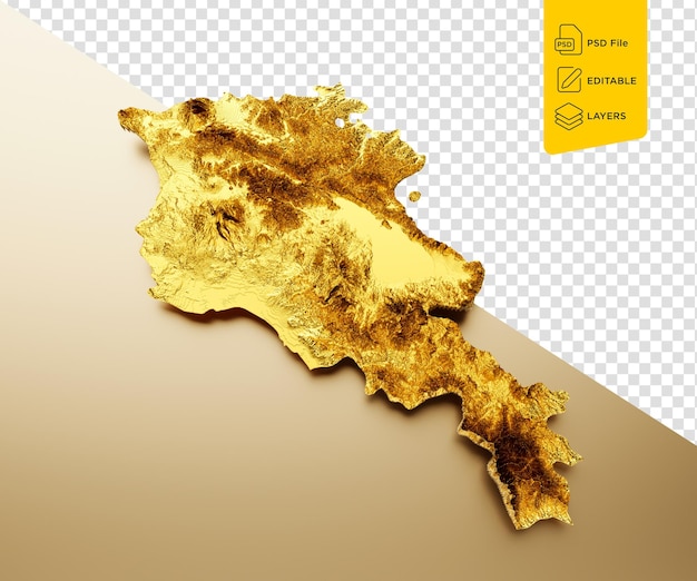 Mapa da armênia cor de metal dourado altura mapa em fundo bege ilustração 3d