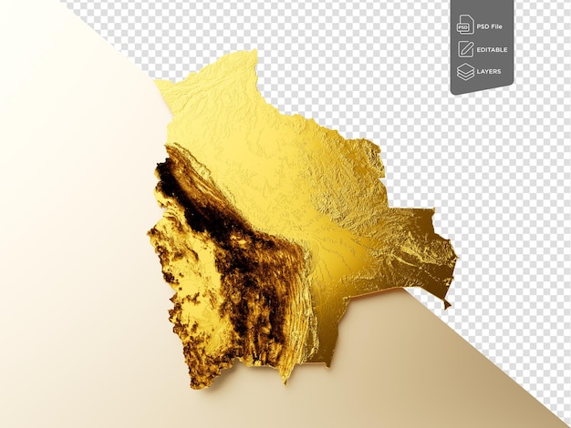 Mapa da Bolívia Cor de metal dourado Mapa de altura em fundo bege Ilustração 3d