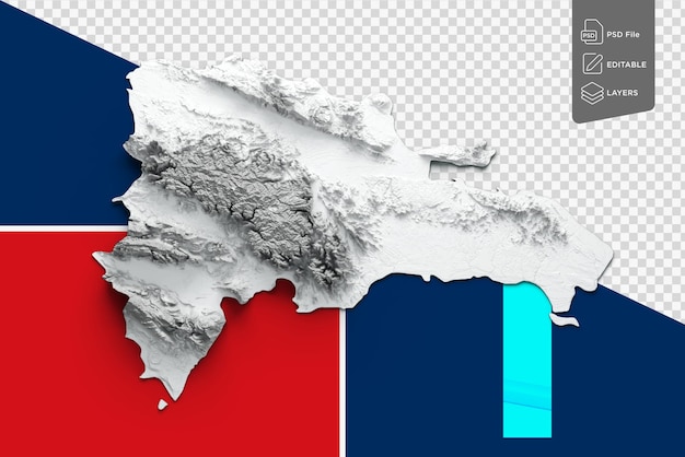 Mapa da República Dominicana e bandeira Relief sombreado Cor Altura Mapa no fundo da bandeira Ilustração 3d