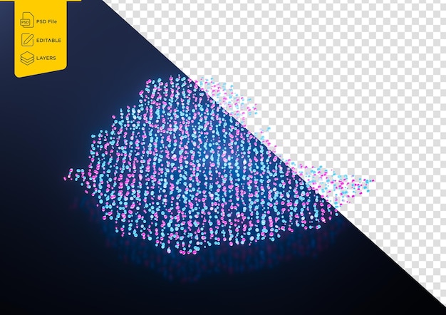 Mapa de datos digitales de Etiopía iluminado partículas brillantes de neón rosa y azul ilustración 3D