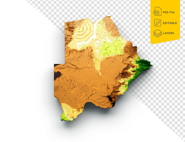 PSD mapa de botswana relevo sombreado cor altura mapa sobre fundo branco ilustração 3d