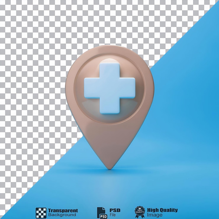 PSD mapa de cuidados médicos localização ícone de pin isolado em fundo transparente