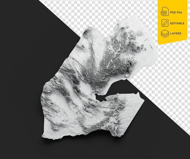 PSD mapa de djibouti bandeira relief sombreado cor mapa de altura em branco fundo ilustração 3d