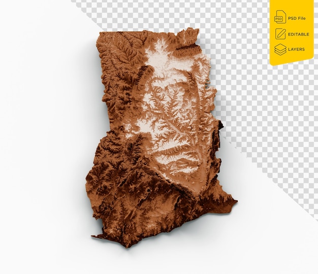 Mapa de Gana em estilo antigo gráficos castanhos em um estilo retro estilo vintage altamente detalhado 3d