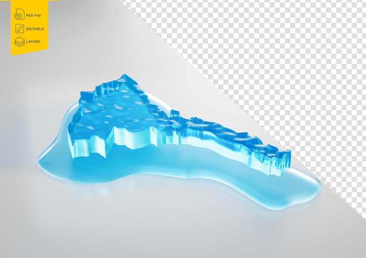PSD mapa de gelo da eritreia aquecimento global derretimento de geleiras em águas profundas oceano azul ilustração de água 3d